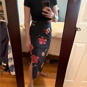 Maggy London Black Floral 100% Silk Skirt